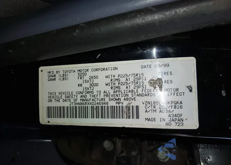 1999 Toyota 4Runner Sr5 V6 z USA, uszkodzony, nr VIN JT3HN86RXX0246948